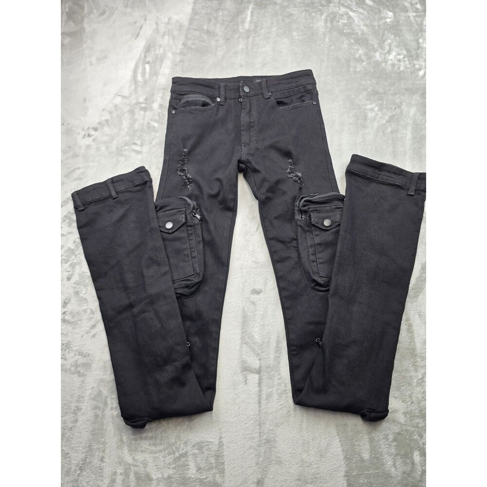 Rockstar Original RSM 225 Simon Men Black Super Stacked Flare Cargo Jeans Sz 30